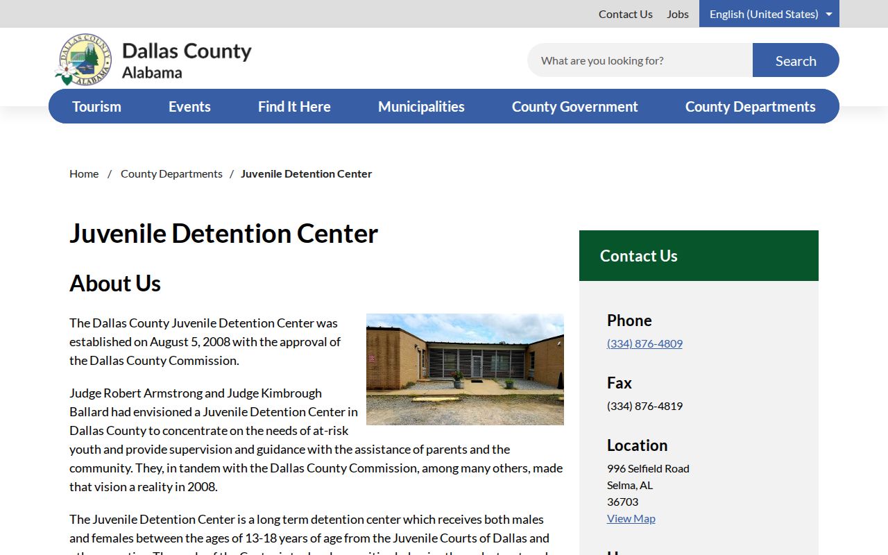 Dallas County Juvenile Detention Center official facility page