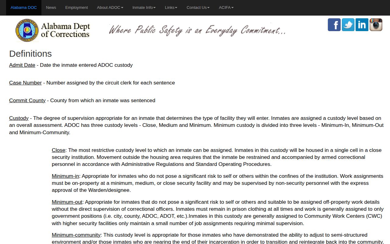 ADOC definitions for minimum release date and parole consideration date