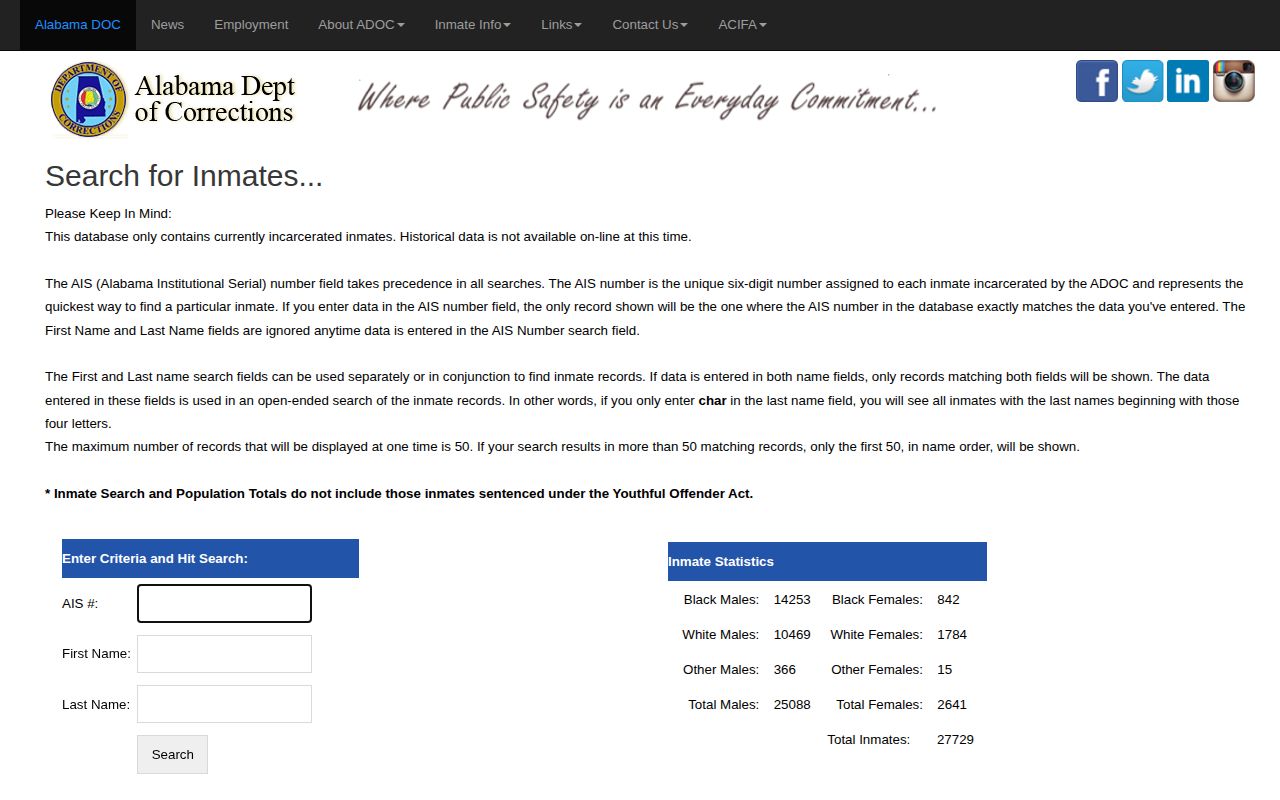 Dallas County released inmates ADOC offender search limitation