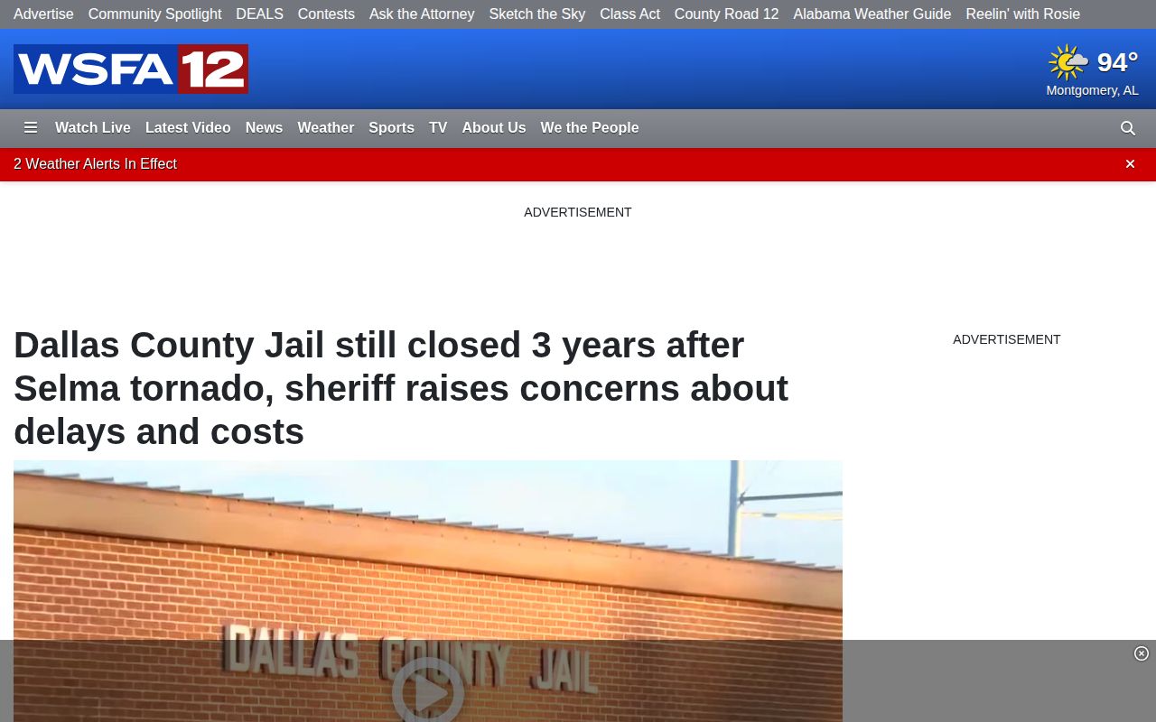 Dallas County jail displacement news after Selma tornado
