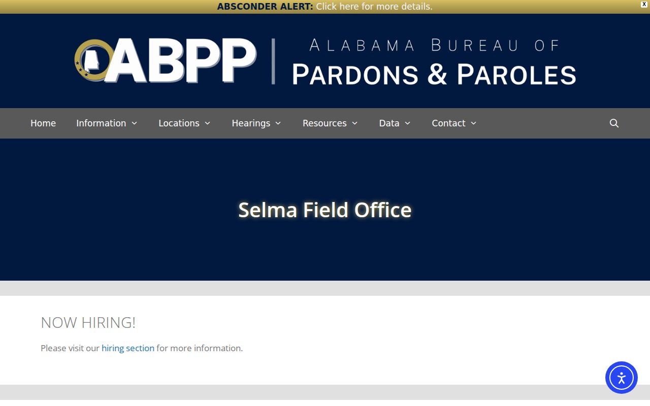 Alabama Bureau of Pardons and Paroles Selma Field Office page